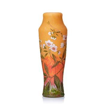 Daum, an Art Nouveau etched and enamel painted cameo glass vase, Nancy, France.