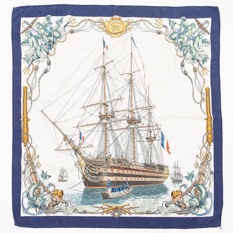 Hermès, a silk scarf, "L'Ocean Vaisseu de 118 Canons 1790-1845".
