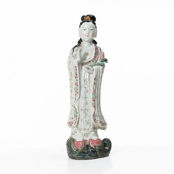 A famille rose figure of Guayin, China, 20th century. Inpressed mark to base.
