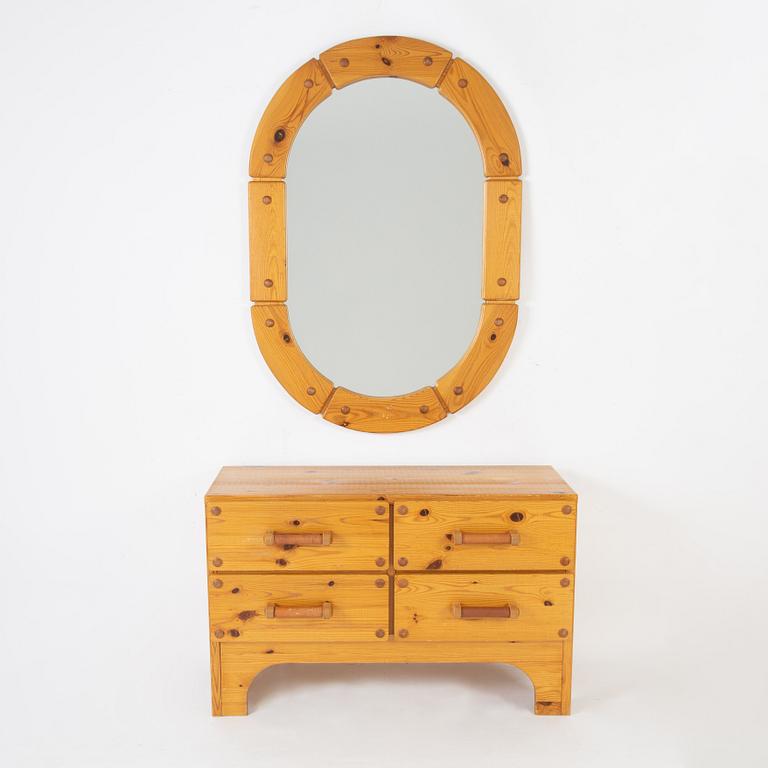 Christian Langeström, a pine mirror and dresser, Fröseke, Sweden, 1970's.