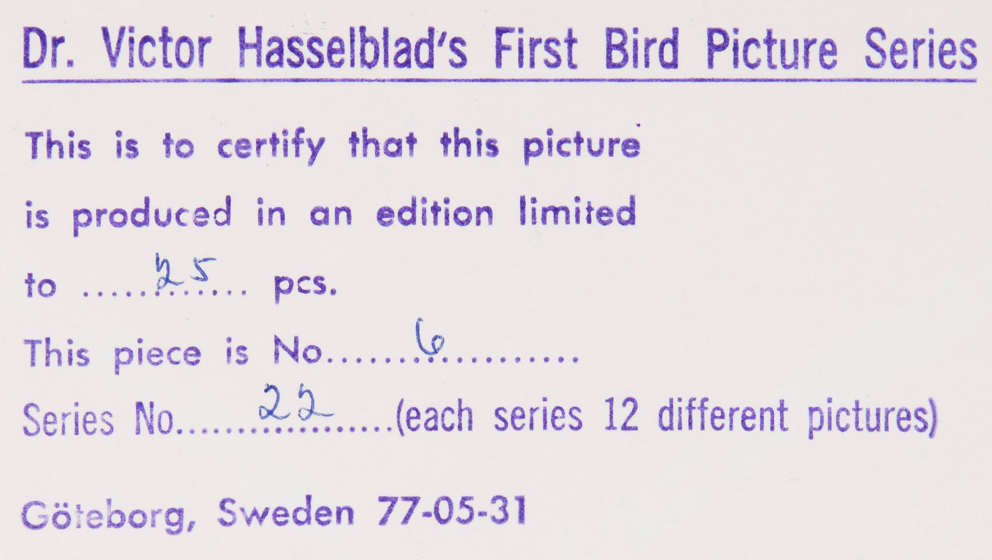 VICTOR HASSELBLAD, fotografier, 12 st, signerade, daterade och numrerade, ur serien nr 22.
