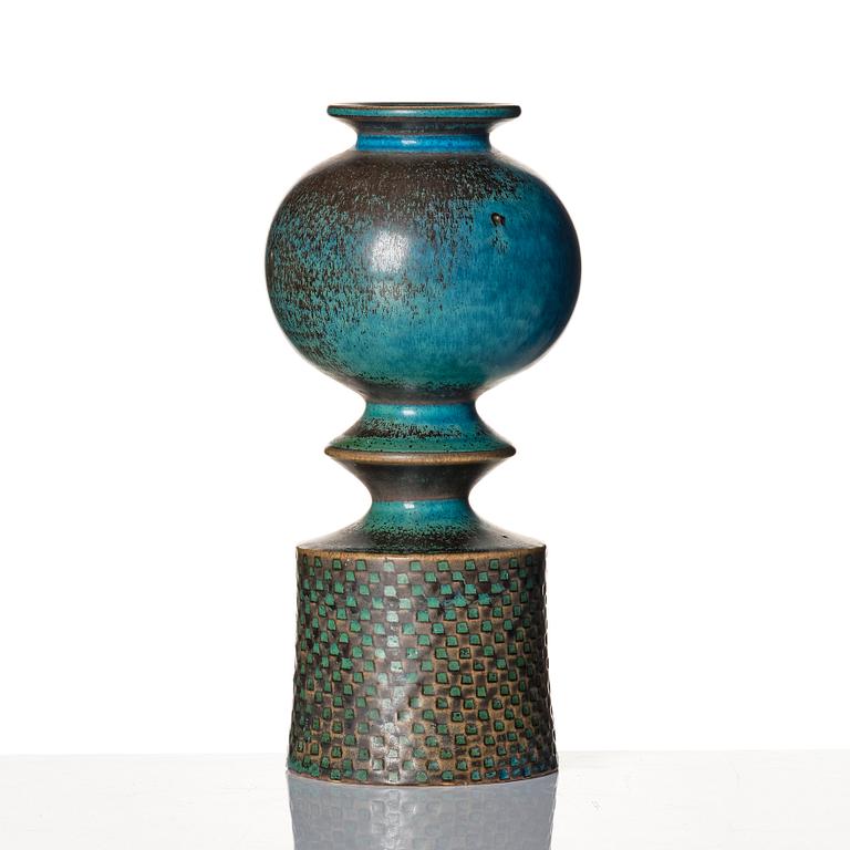 Stig Lindberg, a turquoise glazed stoneware vase, Gustavsberg studio, Sweden 1964.