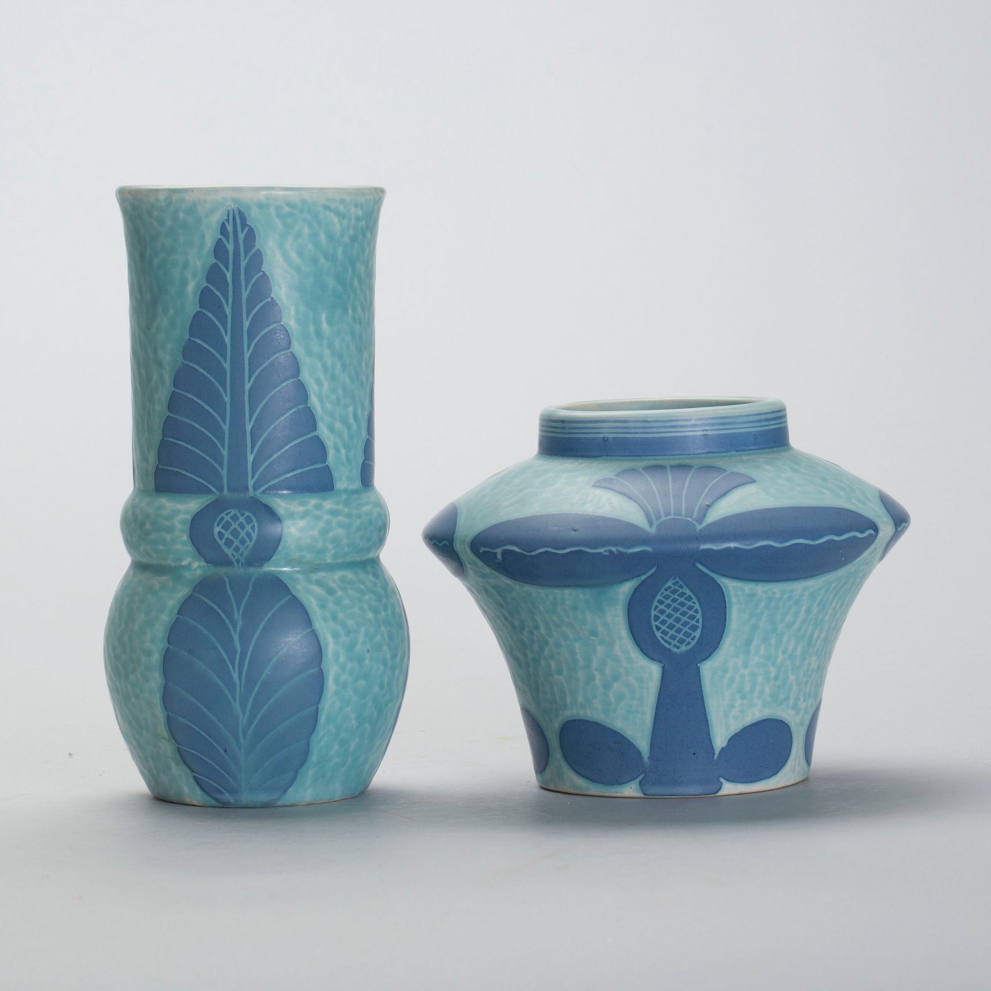 URNA och VAS, flintgods, "Sgraffito", Josef Ekberg 1923-24, Gustavsberg.