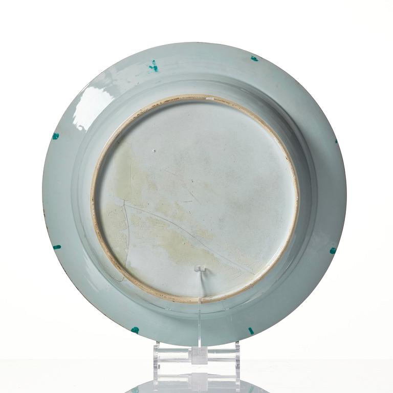 A powder blue basin and three plates, Qing dynasty, Qianlong (1736-95).
