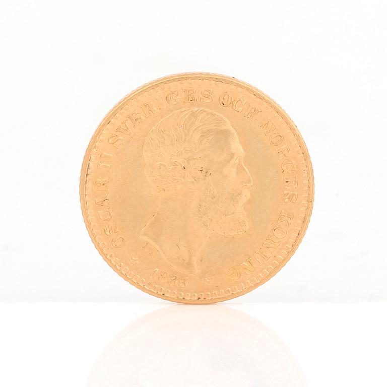 GULDMYNT, 10 kronor, Oscar II av Sverige och Norge 1883. Vikt ca 4,5 gram.