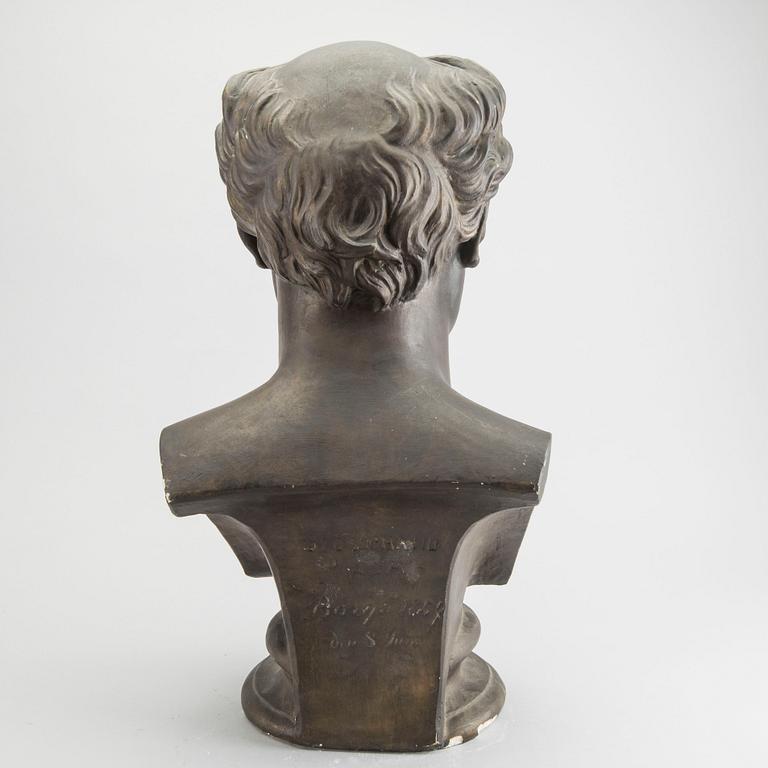 CARL ENEAS SJÖSTRAND, efter, gips, BYST, Runeberg, signerad Sjöstrand FECIT , Borgå 1857. 1800-talets andra hälft.