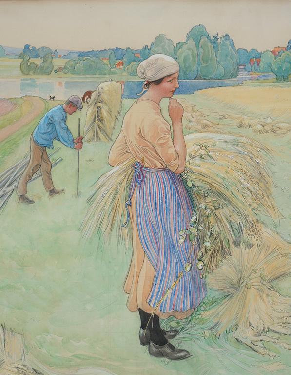 Carl Larsson, "Havreskärning II"/"Havreskörd II" (Oat harvest II).