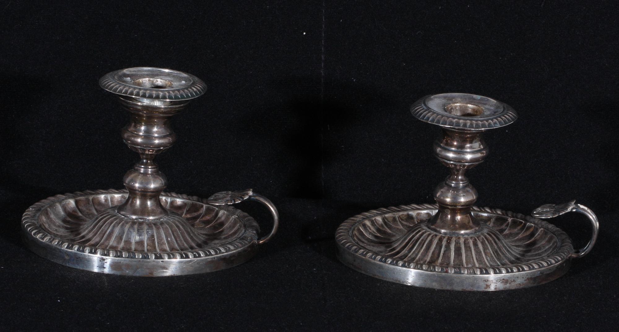 LJUSSTAKAR, ett par, silver, empire, Gustaf Möllenborg, Stockholm 1834.