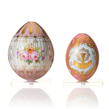 354. A set of two Russian porcelain Easter Eggs, 19th Century.