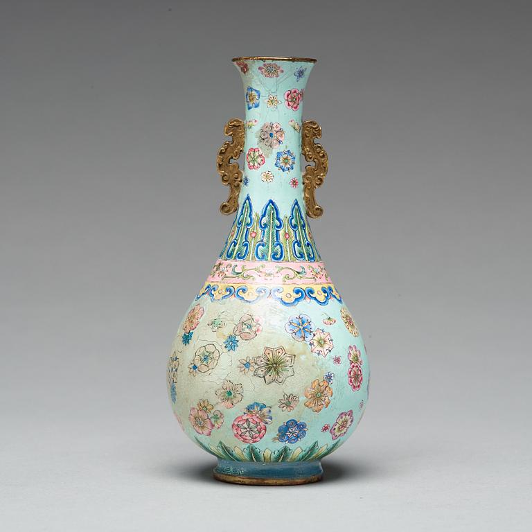 A painted enamel on copper vase, Qing dynasty, 18th Century.