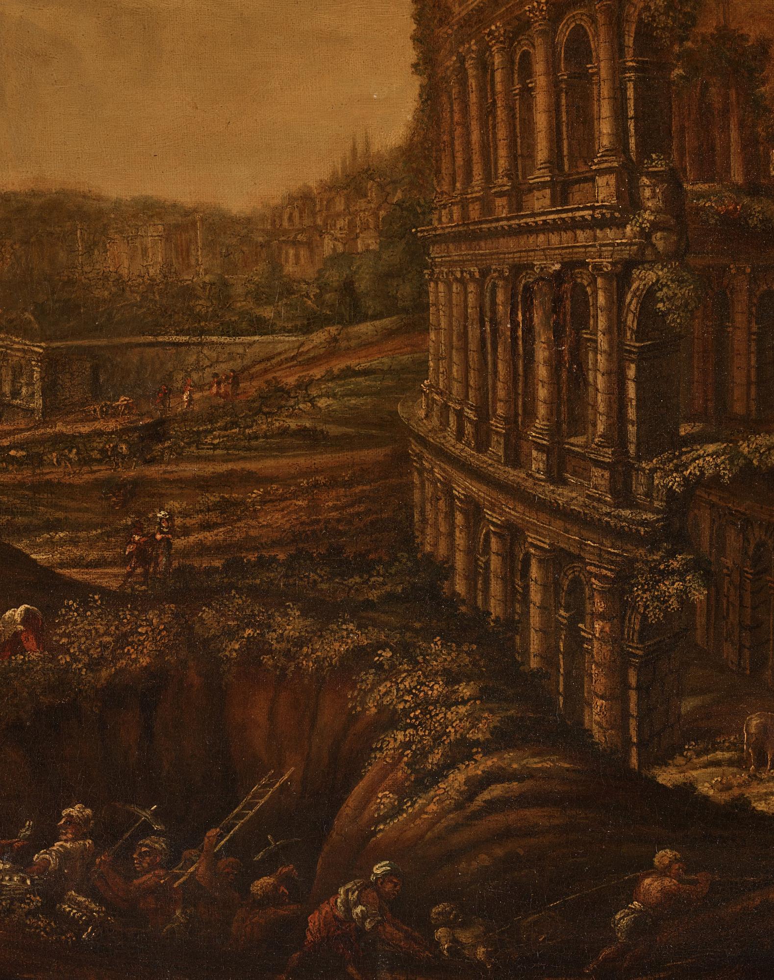 Gaspar van Wittel  (Vanvitelli) Hans krets, Utgrävningar vid Colosseum och Konstantinbågen, Rom.