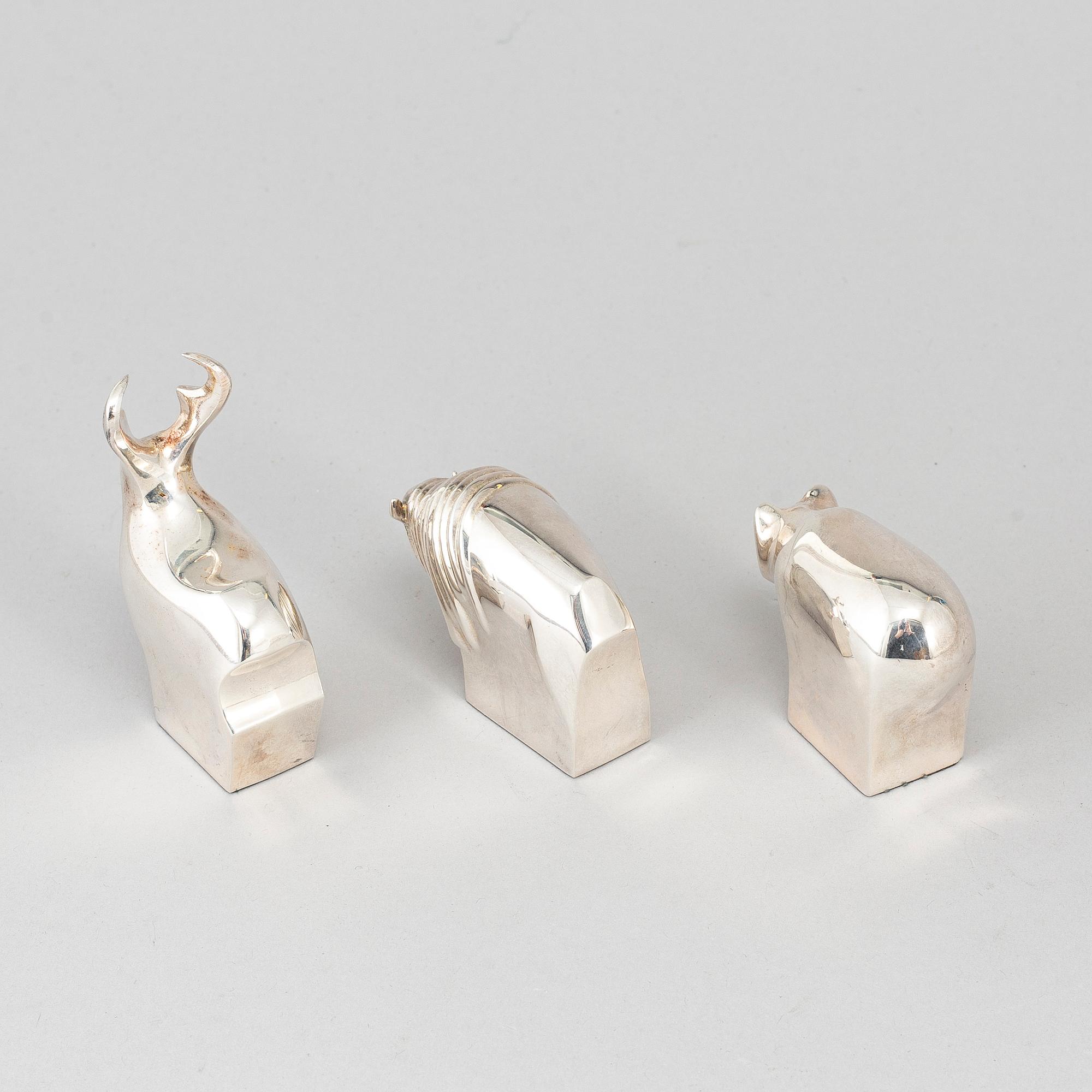 Three electro plated zinc figurines from Dansk Designs, Japan.