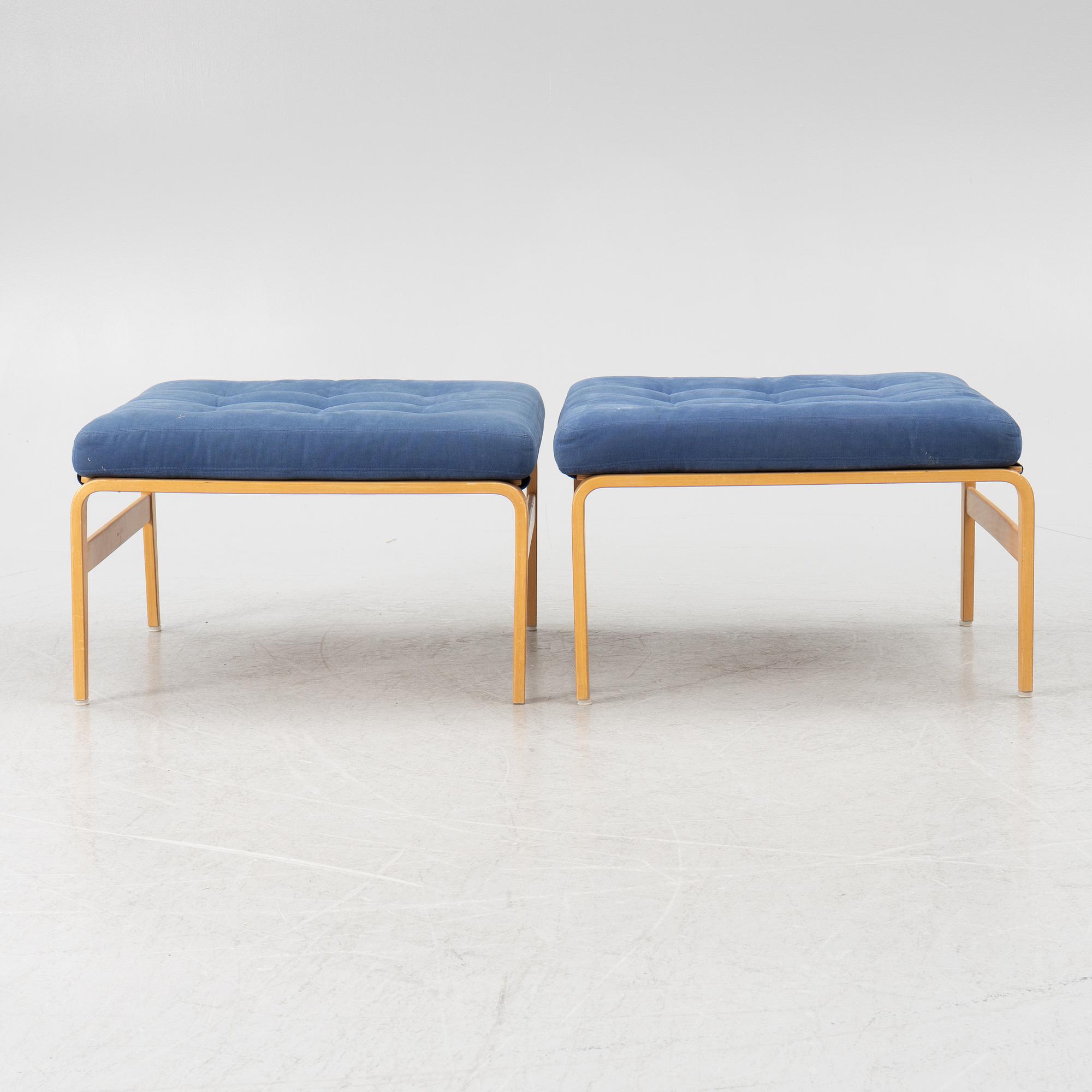 Bruno Mathsson, a pair of armchairs with ottomans, 'Ingrid', Dux, second half of the 20th century.