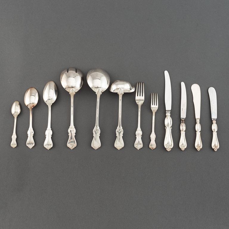 Bestickservis, 91 delar, modell Olga, silver, GAB, Stockholm/Eskilstuna, 1954-93.