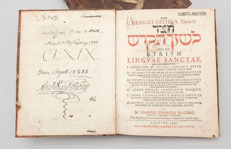 BÖCKER OM HEBREISKA, 2 vol, bla "Lux de luce...ambiguae locutiones...", Köln 1710.