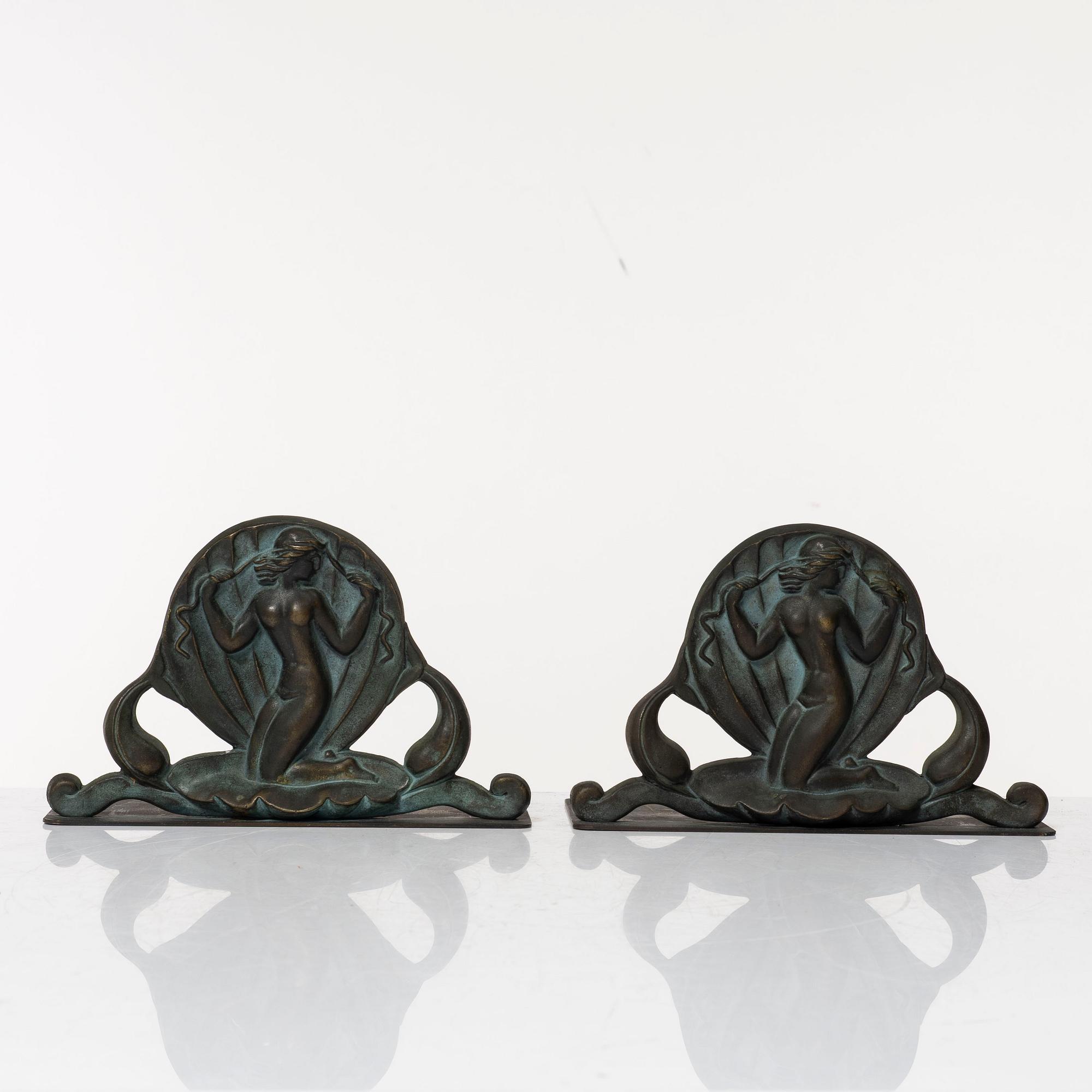 Oscar Antonsson, A pair of bookends, art deco, Ystad metal.