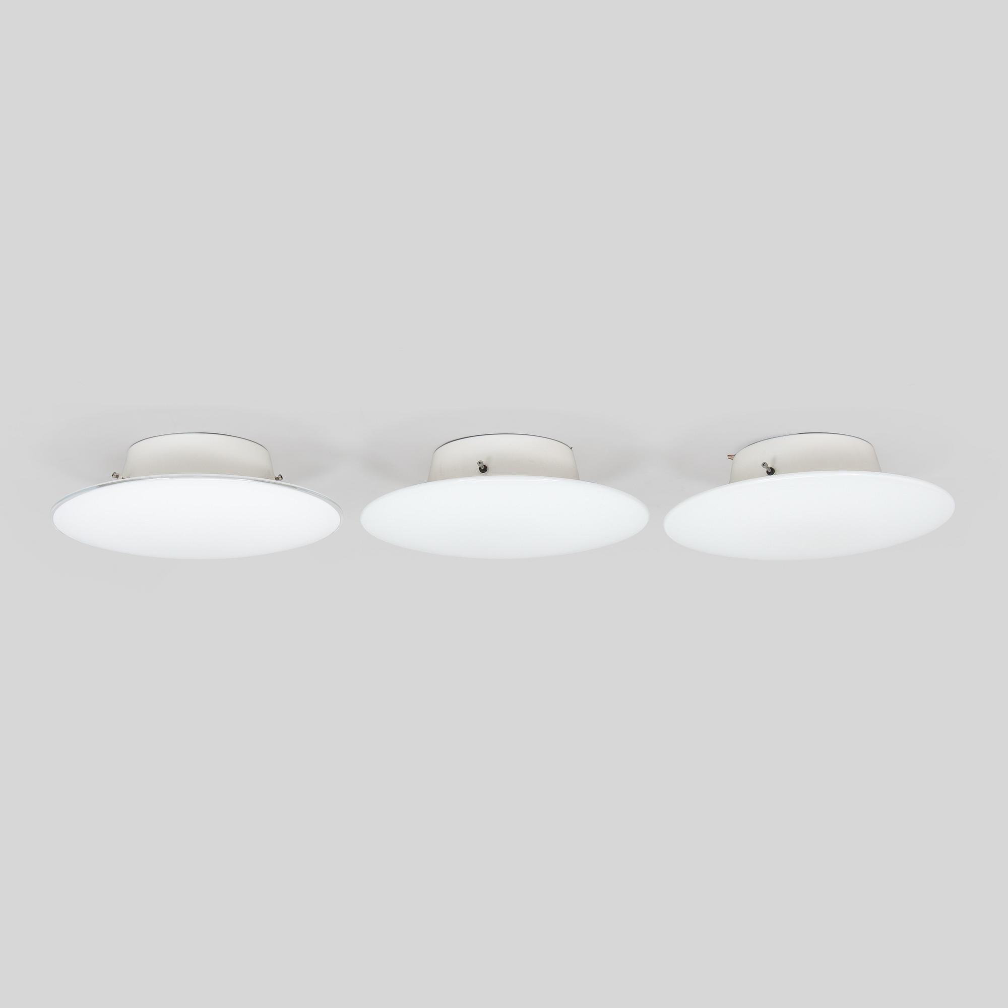 Arne Jacobsen, set of three ceiling lamps/wall lamps, "AJ-Eklipta", Louis Poulsen, Denmark.