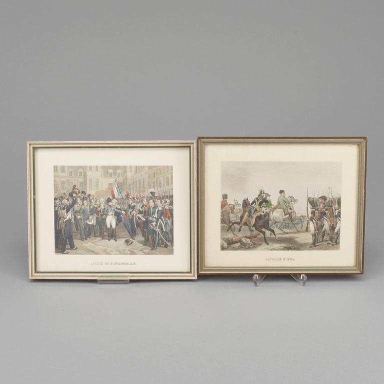 GRAVYRER, 4 st, handkolorerade, 1800-tal.