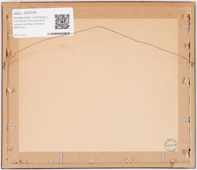 REMBRANDT HARMENSZ. VAN RIJN. Etsning 1635, senare avdrag, troligen 1800-tal.