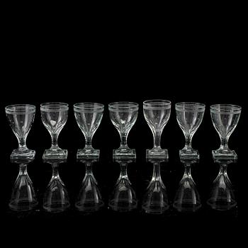 Seven 19th Century wine glasses.