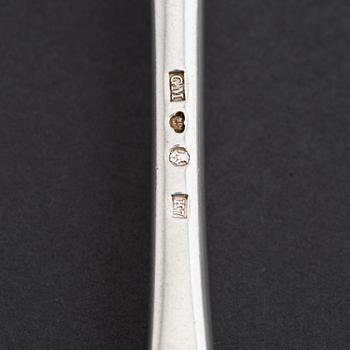 Gustaf Möllenborg, matgafflar, 4 st, silver, med graverat vapen von Eckermann. Stockholm 1912.