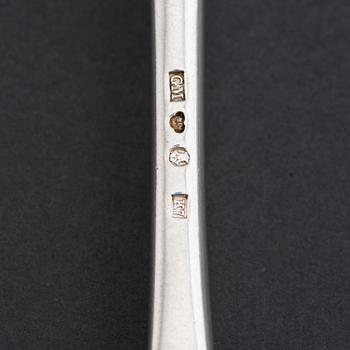 Four silver forks with von Eckermann crest, mark of Gustaf Möllenborg, Stockholm 1912.