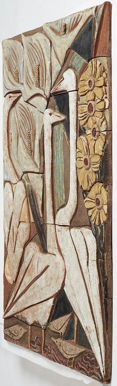 Tyra Lundgren, a glazed stoneware relief, Sweden, probably 1950's.