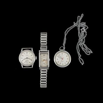 ARMBANDSUR OCH HÄNGUR, 3st, Certina Labora, Mido, National, 1930-50-tal.