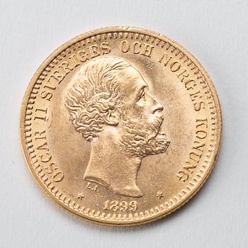 A gold coin, 20 swedish kronor, 1899, weight c 9 g.