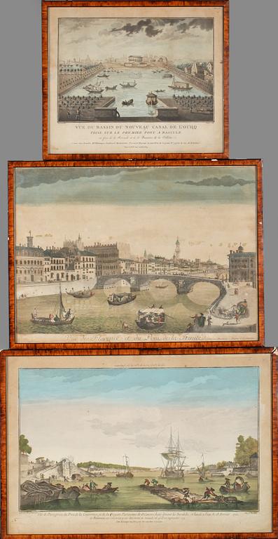 GRAFISKA BLAD, 3 st, handkolorerade, 1700/1800.
