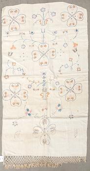 Embroidered textile dated 1805, linen, approximately 135x74 cm.