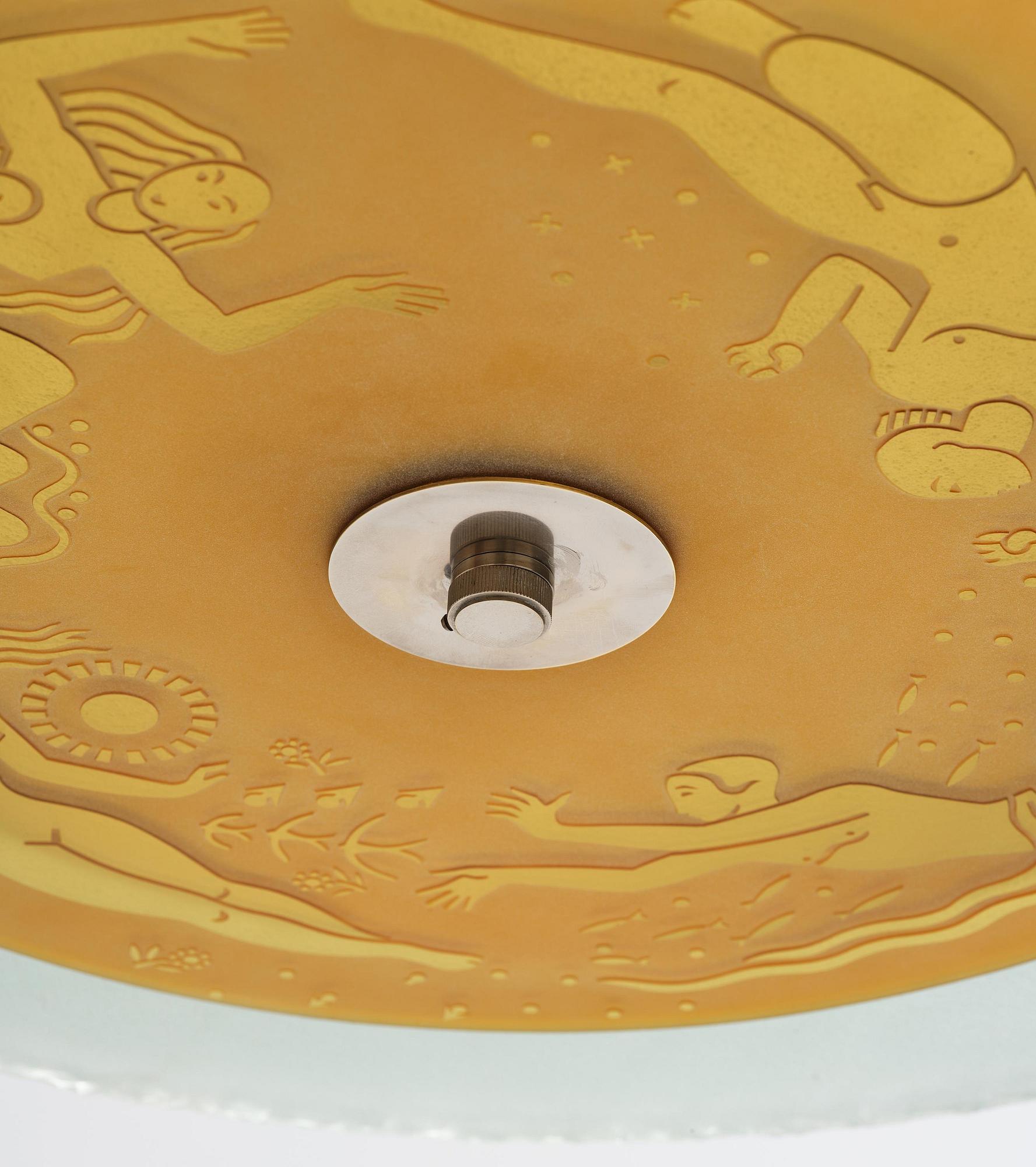 Edward Hald, & Erik Tidstrand, a rare "The 4 Winds" ceiling lamp model "HD 656"/"29679", Orrefors & Nordiska Kompaniet, 1930s.