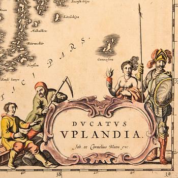 Joan & Cornelius Blaeu, map the duchy Uppland Sweden, copper engraving, Amsterdam mid 17th Century.