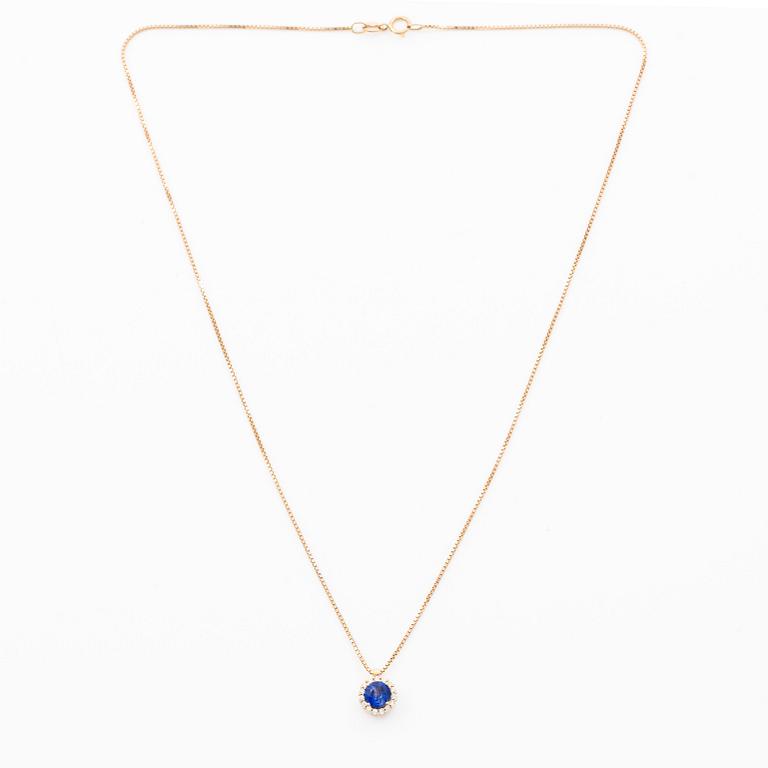 Collier 18K roséguld med safir och briljantslipade diamanter.