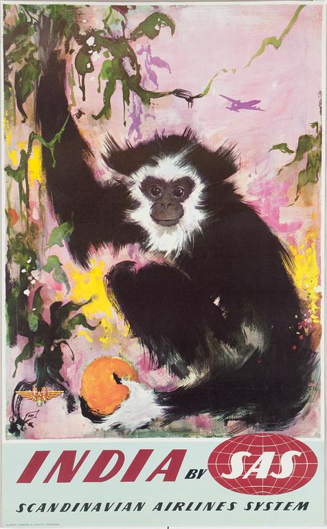 AFFISCHER, 2 stycken, SAS, Otto Nielsen, 1900-talets mitt.