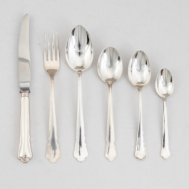 A 38-piece silver cutlery service, 'Chippendale', mostly GAB, Stockholm/Eskilstuna, 1924-95.