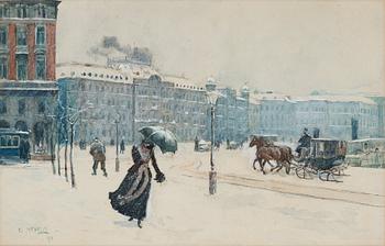 558. Carl Hedelin, View over Grand Hôtel, scene from Kungsträdgården, Stockholm.