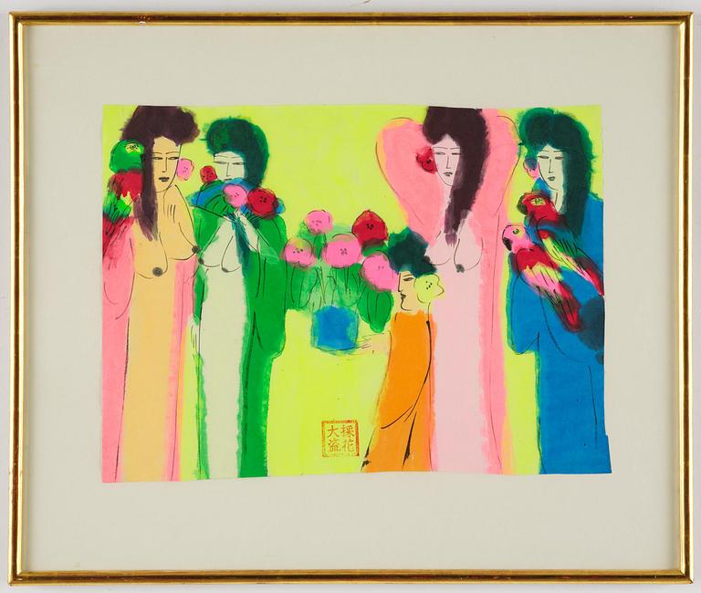 Walasse Ting, Women with Flowers and Birds.