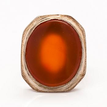 A silver sinet ring with a carneol by Anders Johan Roos, Tampere, Finland 1842.