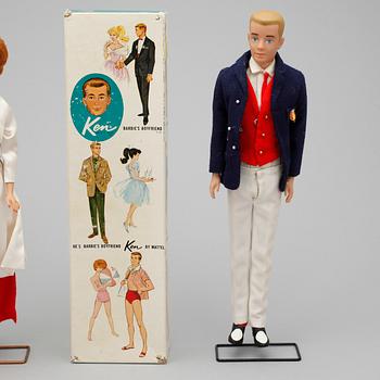 BARBIEDOCKOR, 2 st med tillbehör, Mattel, 1950/60-tal.