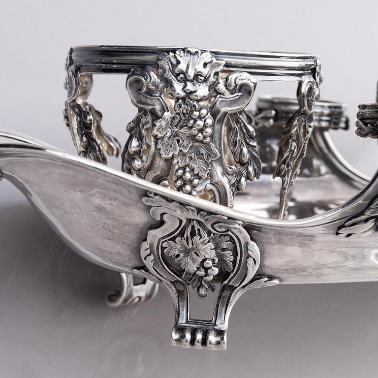 A French 18th century silver cruet-set, marks of Joseph Bouillerot, Paris 1775.