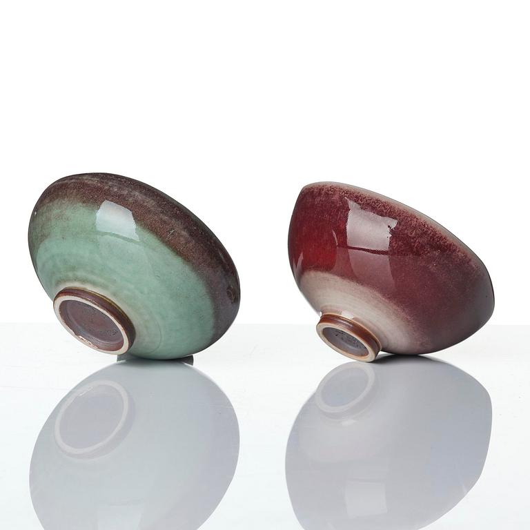 Berndt Friberg, a set of five stoneware vases and three bowls, Gustavsberg Studio 1969-76.