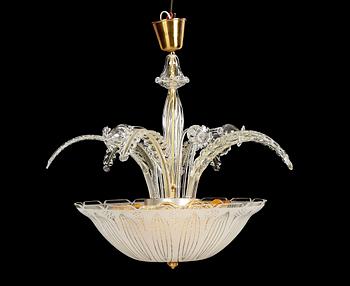 TAKLAMPA, glas, Orrefors, modell RD 1148/1-8. Carl Fagerlund, 1950. H 70.