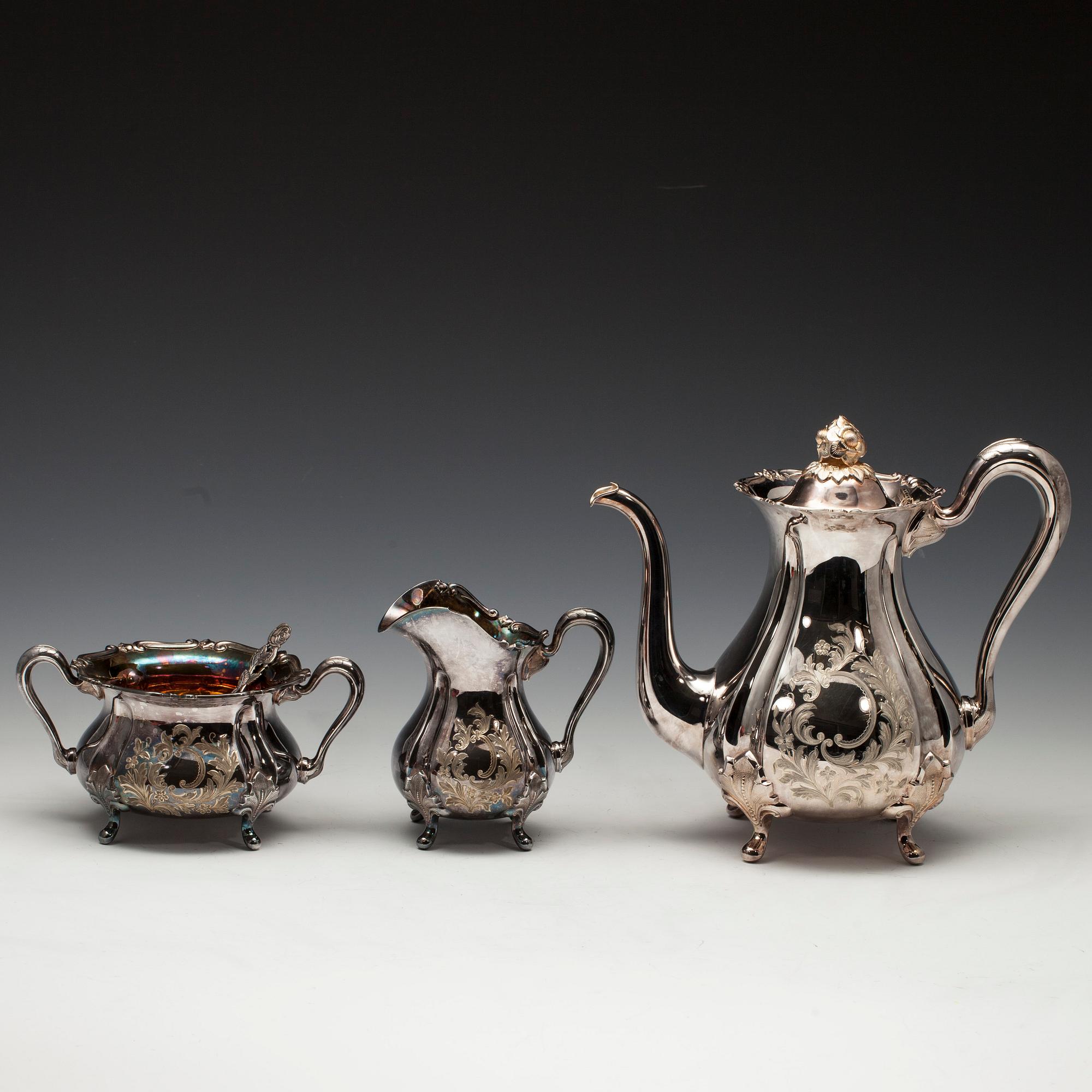 KAFFESERVIS, silver, 4 delar, Auran Kultaseppä oy, Åbo 1960-70-tal. Totalvikt 1,410 g.