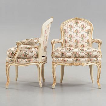 A pair of Swedish Rococo 18th century armchairs.