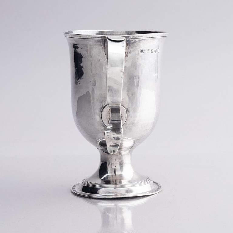 A Brittish 18th century two-handled silver cup, mark of Joshua Lejeune, London 1790.