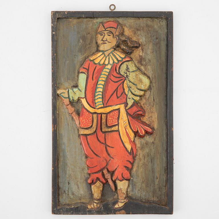 Paneler, åtta stycken, olika, trä. Indonesien, 1900-tal.