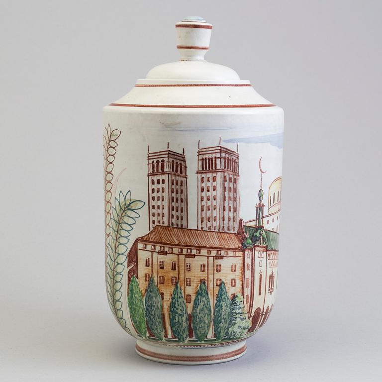 LARS THORÉN, urna med lock, stengods, Rörstrand -47.