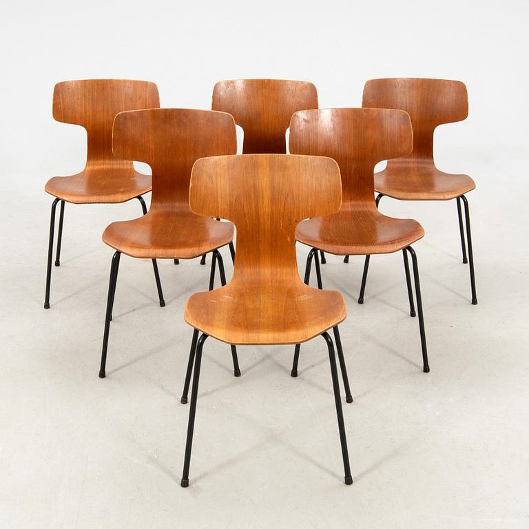 Arne Jacobsen, chairs, 6 pcs "The T-Chair" model 3103 Fritz Hansen 1968.