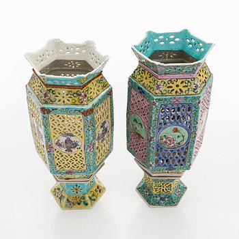 Two Chinese mid-20th-century porcelain lanterns.